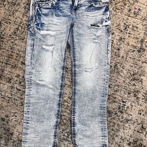 Rock Revival Stylish Distressed Blue Jeans for Men